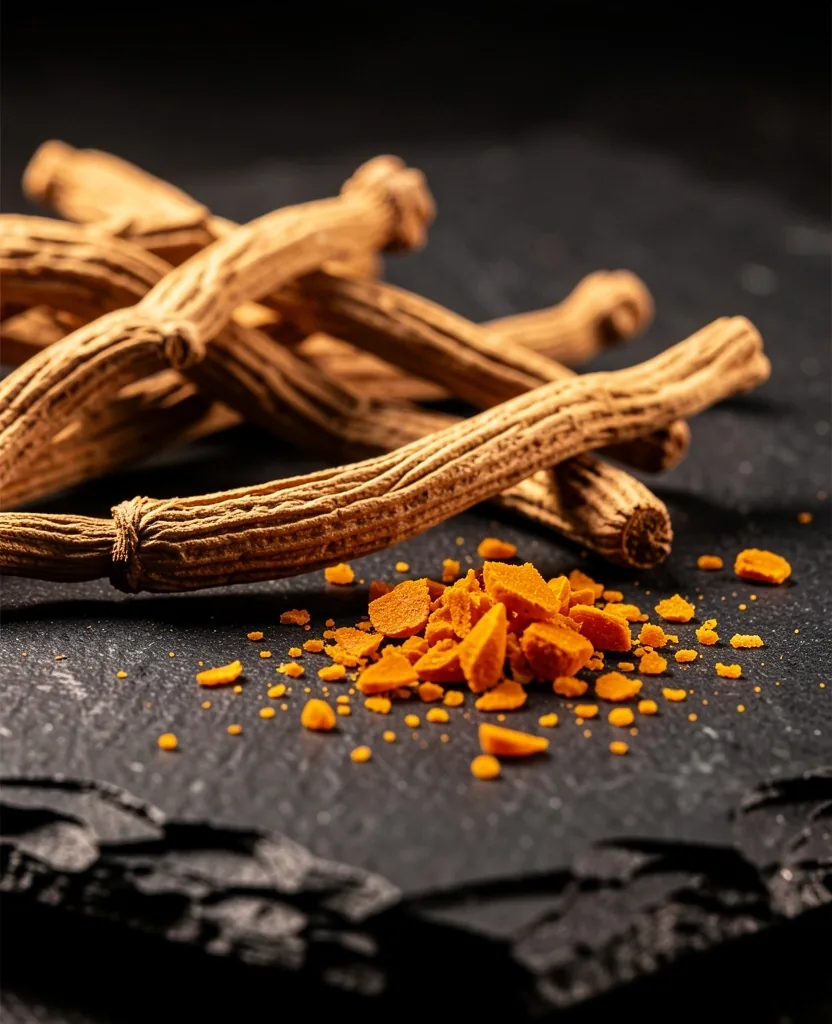 Dried botanical ingredients on dark surface